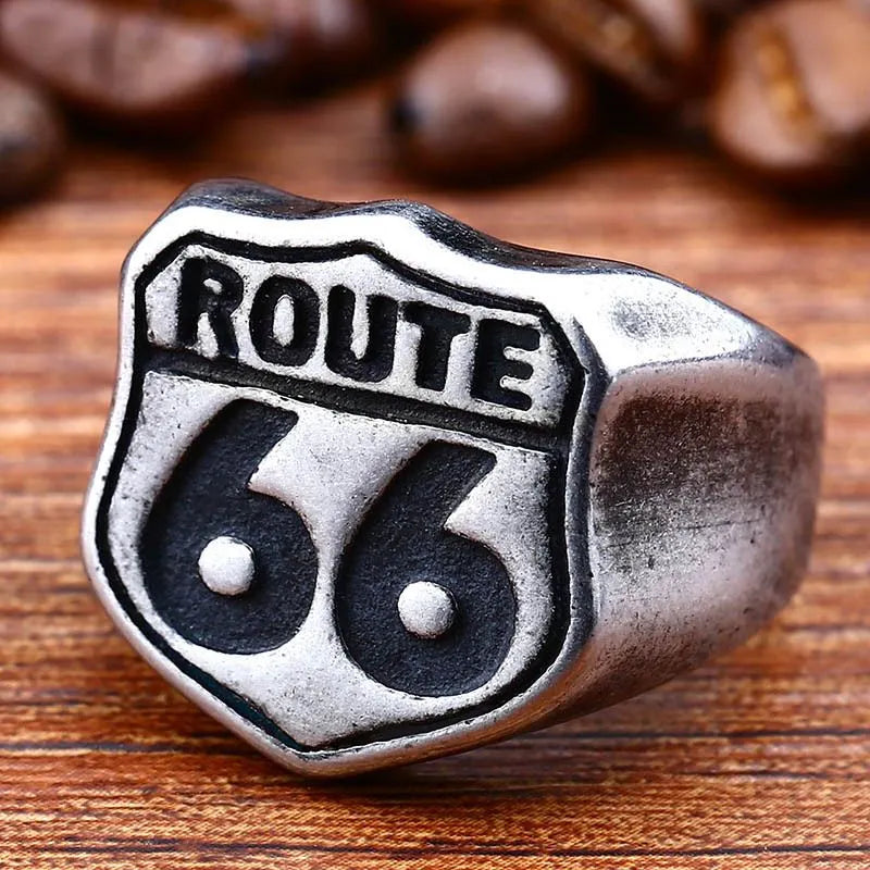 Vintage Route 66 Stainless Steel Ring / ULIKING JEWELRY ULiking Jewelry
