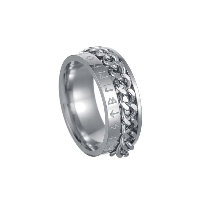 ULIKING JEWELRY RINGS  Viking Rune with Cuban Chain Spinner Ring SILVER