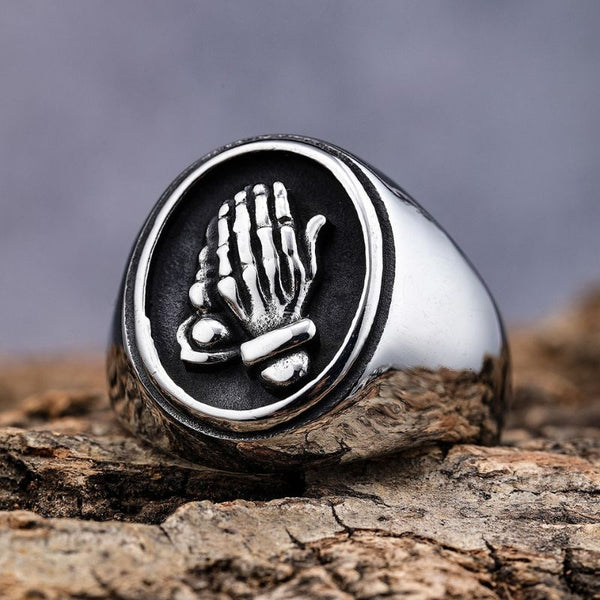 ULIKING JEWELRY RINGS Praying Hands Stainless Steel Ring 01