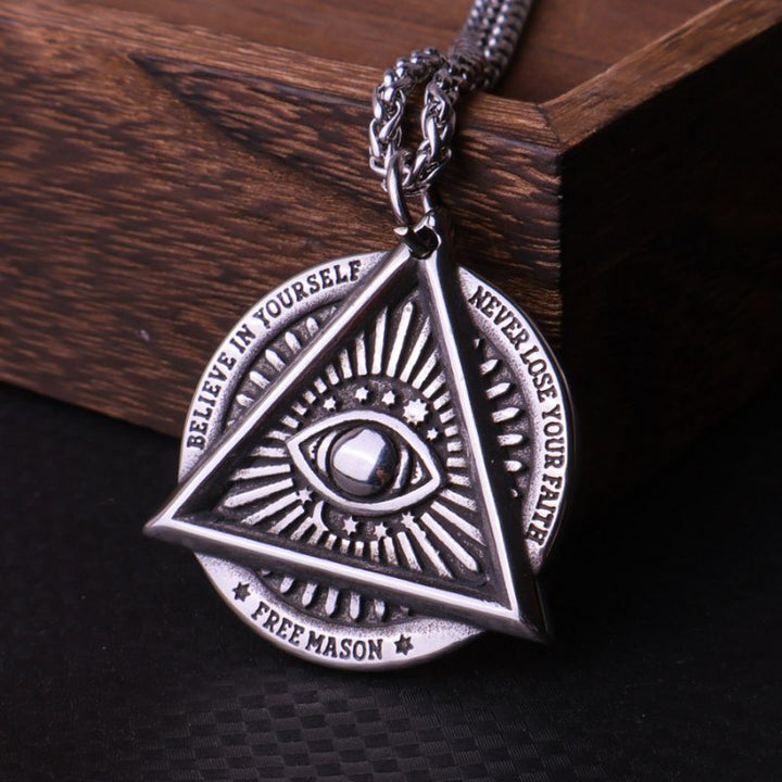 ULIKING JEWELRY PENDANTS Viking Triangle Demon Eye Stainless Steel Pendant Necklace 04