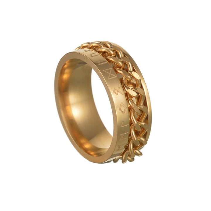 ULIKING JEWELRY RINGS  Viking Rune with Cuban Chain Spinner Ring GOLD