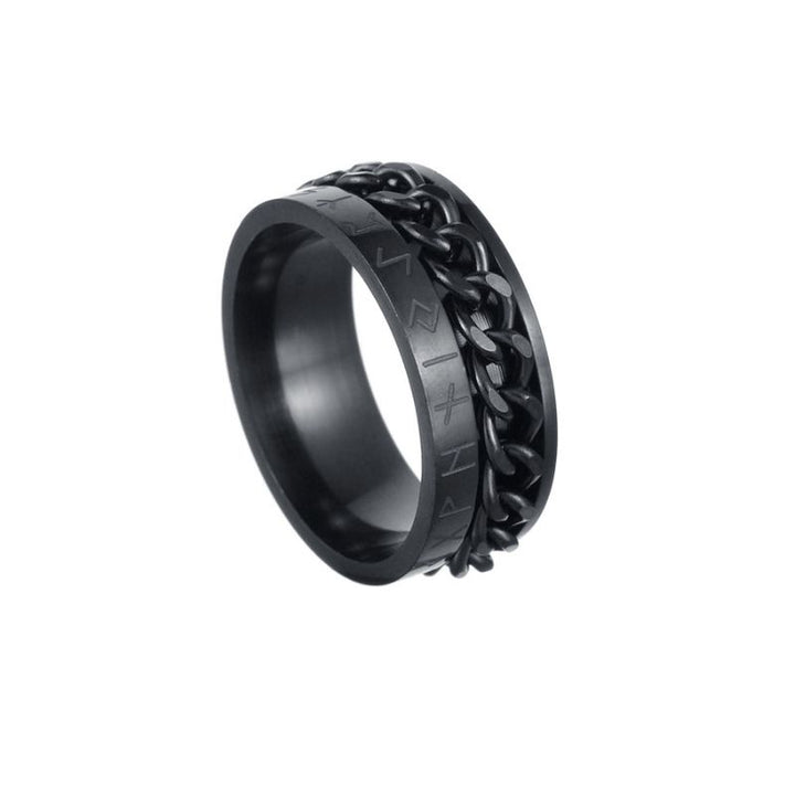 ULIKING JEWELRY RINGS  Viking Rune with Cuban Chain Spinner Ring BLACK 