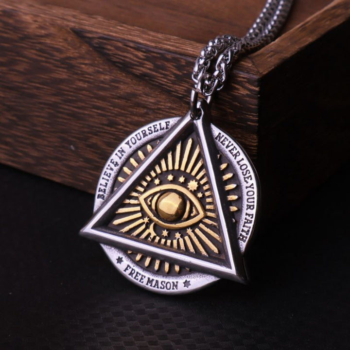 ULIKING JEWELRY PENDANTS Viking Triangle Demon Eye Stainless Steel Pendant Necklace 05