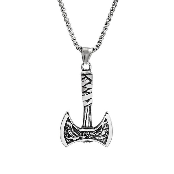 ULIKING JEWELRY PENDANTS Vintage Viking Double sided hatchet Stainless Steel Pendant Necklace 05