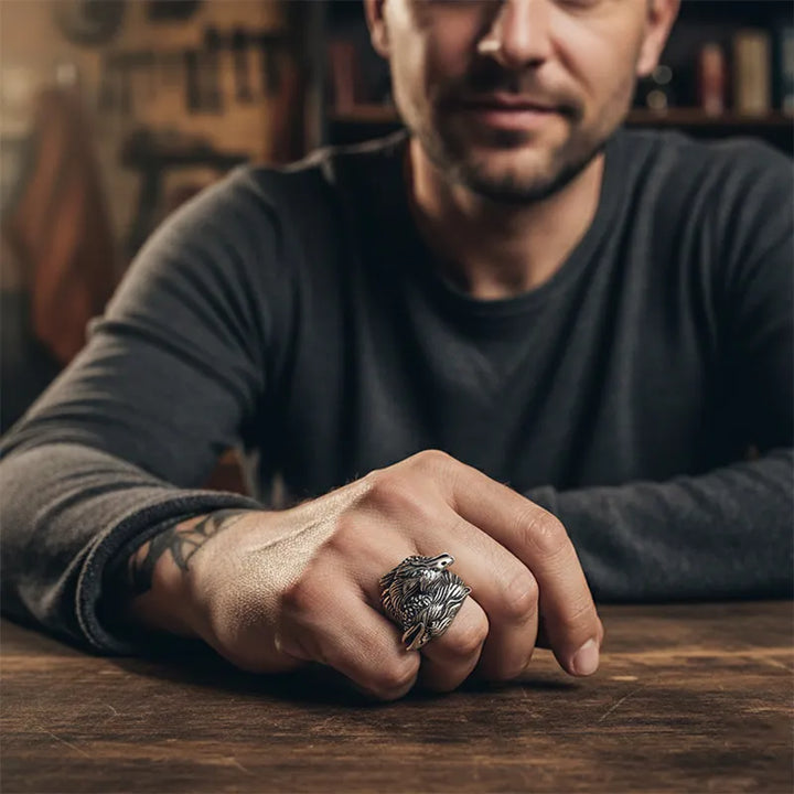 ULIKING JEWELRY RINGS Nordic Viking Raven Ring Black 07