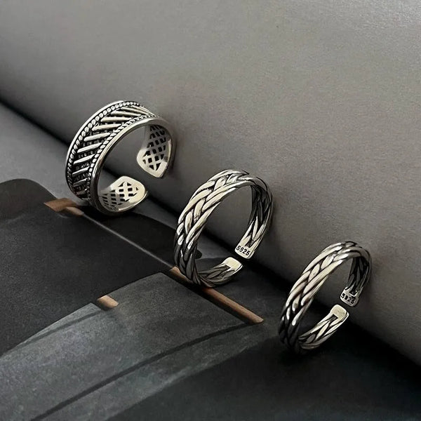 ULIKING JEWELRY S925 Sterling Silver Vintage Twist Adjustable Ring