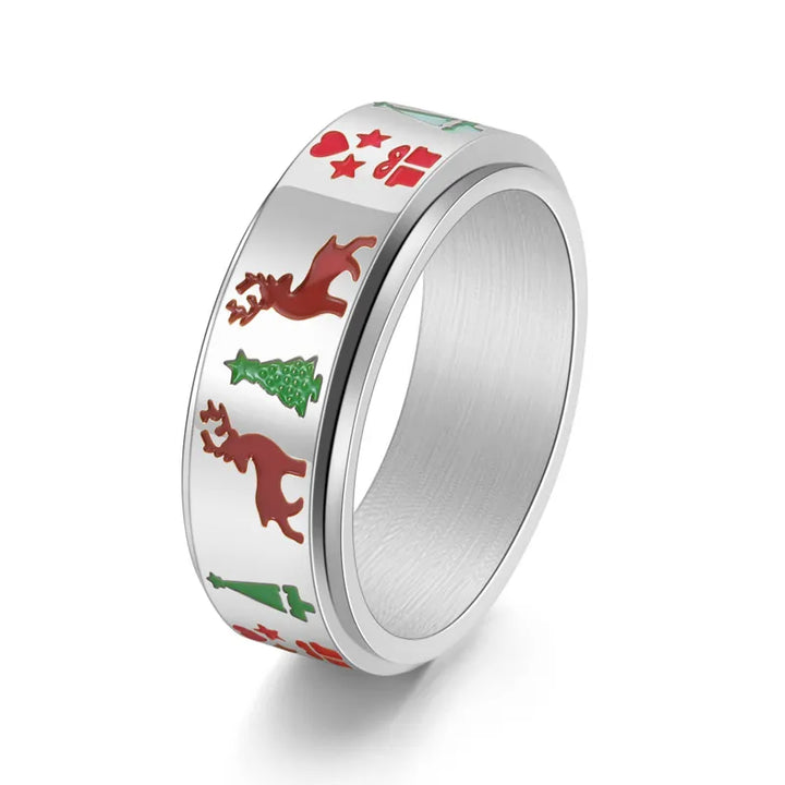 ULIKING JEWELRY RINGS Christmas Tree Elk Stainless Steel Spinner Ring 01