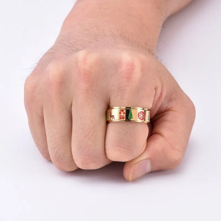 ULIKING JEWELRY RINGS Christmas Tree Elk Stainless Steel Spinner Ring 02