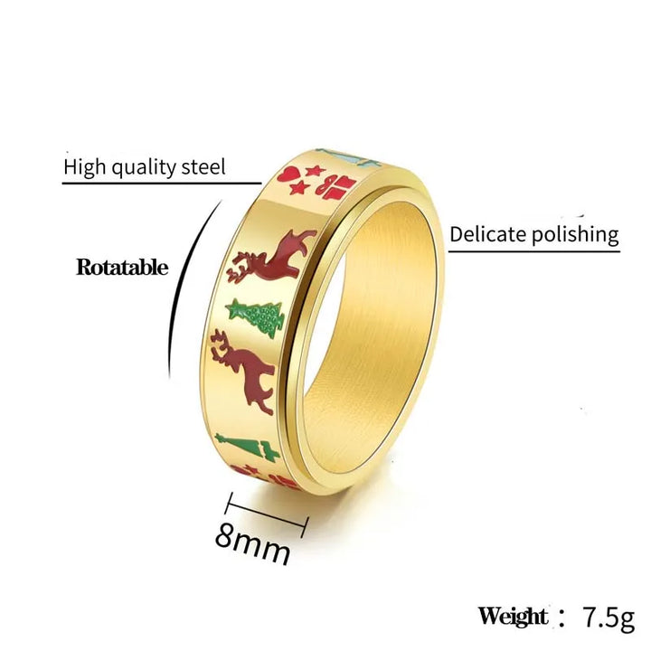 ULIKING JEWELRY RINGS Christmas Tree Elk Stainless Steel Spinner Ring 03