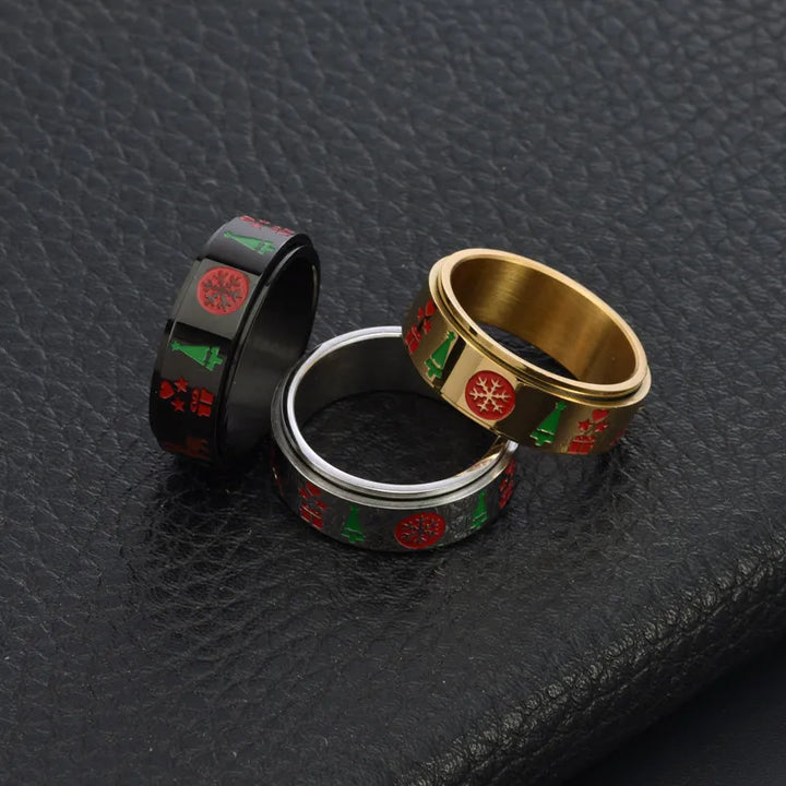 ULIKING JEWELRY RINGS Christmas Tree Elk Stainless Steel Spinner Ring 05