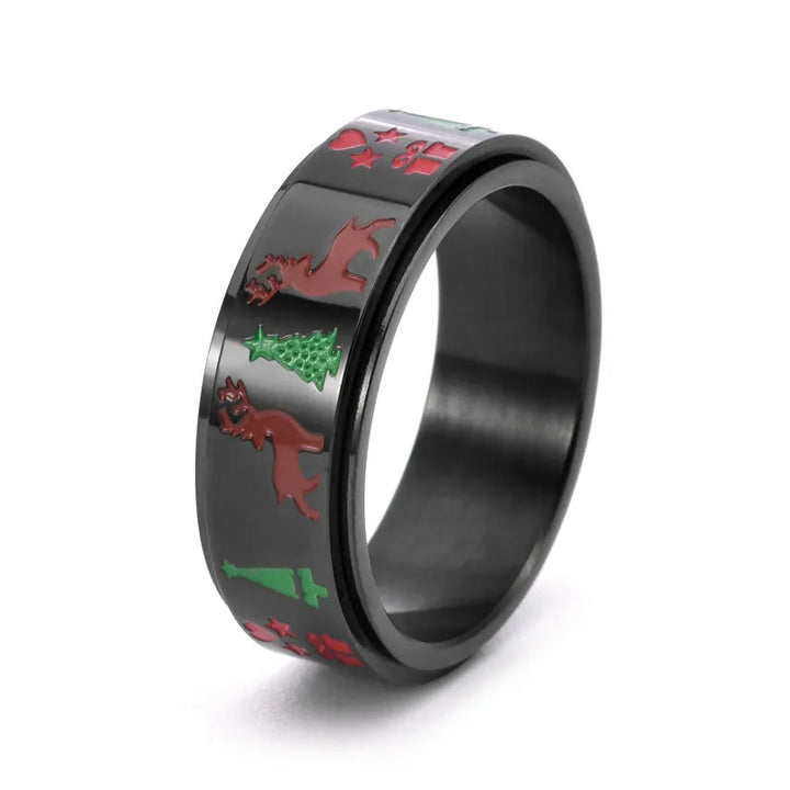 ULIKING JEWELRY RINGS Christmas Tree Elk Stainless Steel Spinner Ring 06