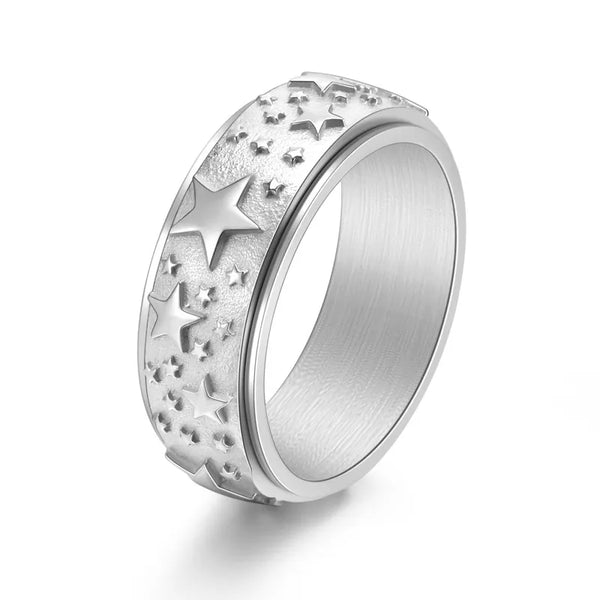 ULIKING JEWELRY RINGS Fashion Pentagram Stainless Steel Spinner Ring 01