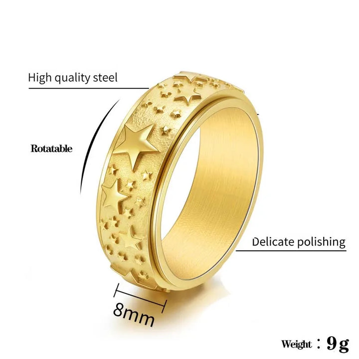 ULIKING JEWELRY RINGS Fashion Pentagram Stainless Steel Spinner Ring 03