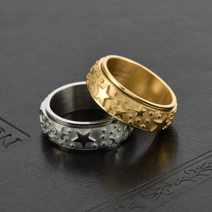 ULIKING JEWELRY RINGS Fashion Pentagram Stainless Steel Spinner Ring 05