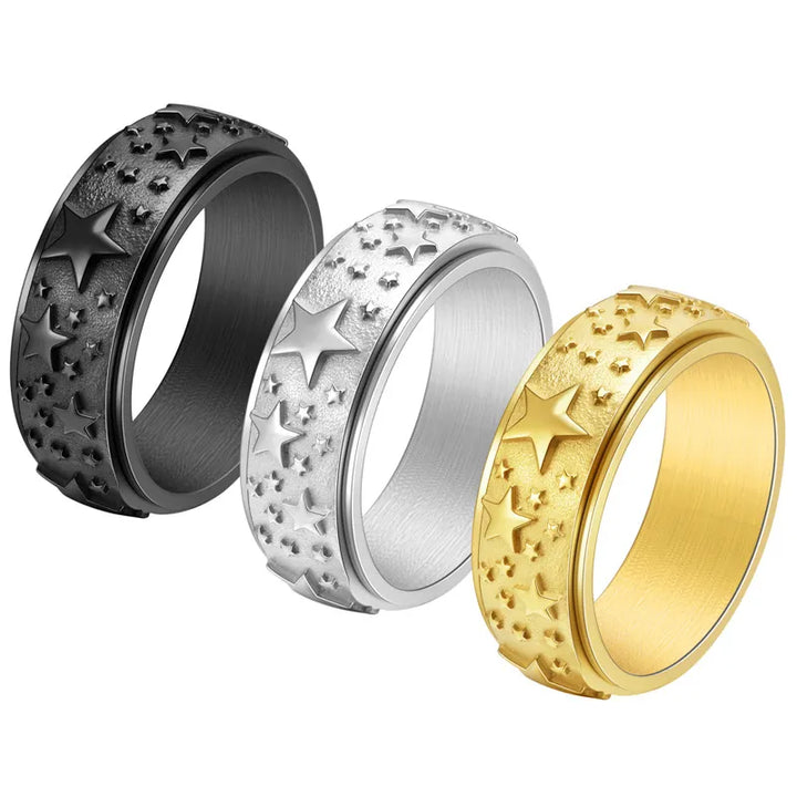 ULIKING JEWELRY RINGS Fashion Pentagram Stainless Steel Spinner Ring 06