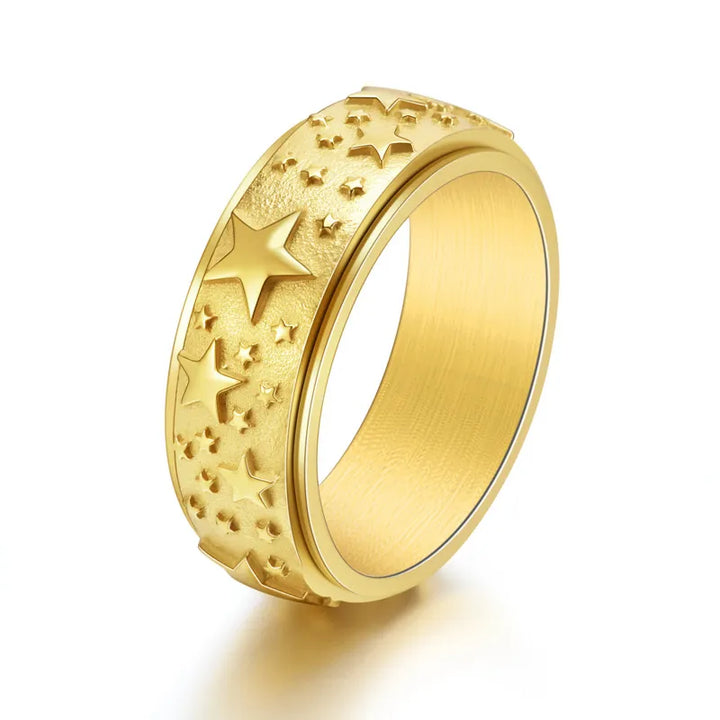 ULIKING JEWELRY RINGS Fashion Pentagram Stainless Steel Spinner Ring 08