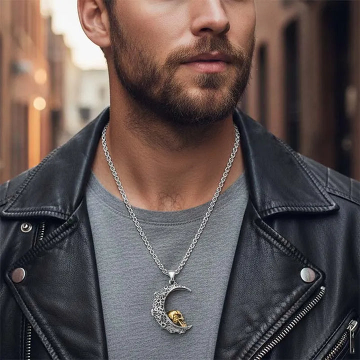 ULIKING JEWELRY PENDANTS Gothic Crescent with Gold Skull Pendant Necklace 03