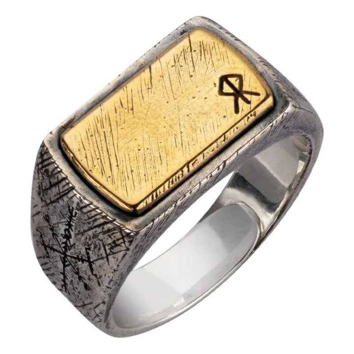 ULIKING JEWELRY Handmade 925 Sterling Silver Viking Rune with Thor Hammer Ring - Gothic Lolita Gold 02
