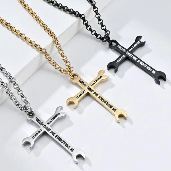  ULIKING JEWELRY PENDANTS I Can Do All Things Stainless Steel Lever Cross Pendant 01 