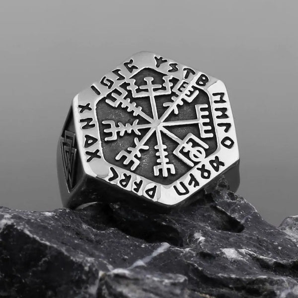 ULIKING JEWELRY RINGS Nordic Viking Compass Rune Hexagon Ring 01