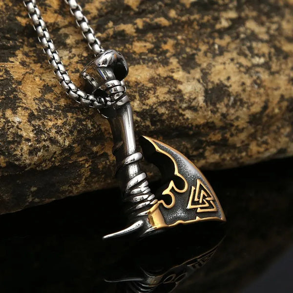 ULIKING JEWELRY PENDANTS Vintage Viking hatchet Valknut Stainless Steel Pendant Necklace 01