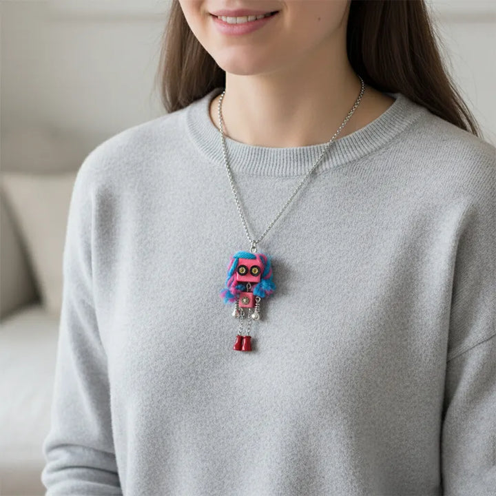  ULIKING JEWELRY NECKLACES  Pinky Boo Steampunk Robot Handmade Necklace 02