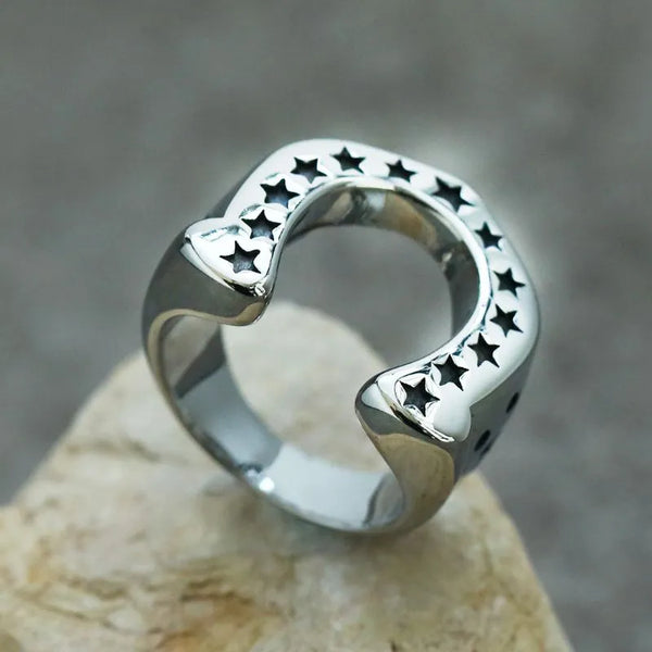 ULIKING JEWELRY RINGS Punk U-Shaped Star Stainless Steel Ring  01