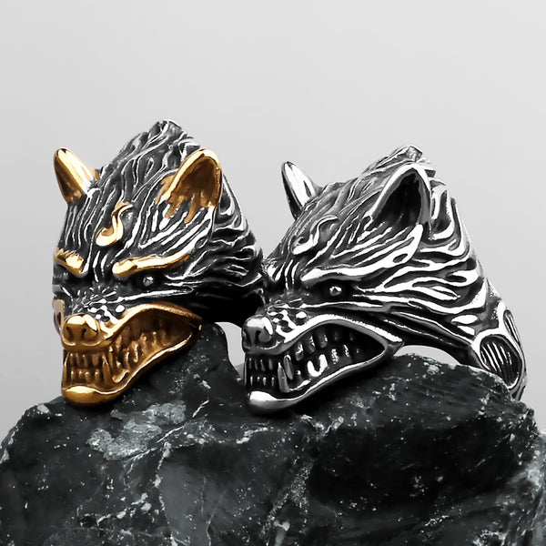 ULIKING JEWELRY RINGS Vintage Viking  Wolf Fenrir Stainless Steel Ring 01