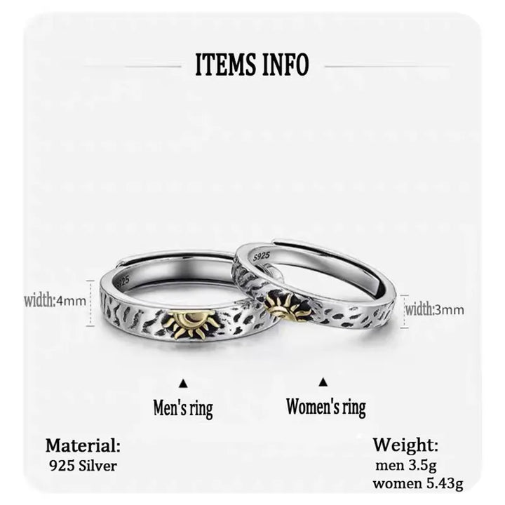 ULIKING JEWELRY RINGS  S925 Sterling Silver Sun & Moon Eternal Couple Ring 05