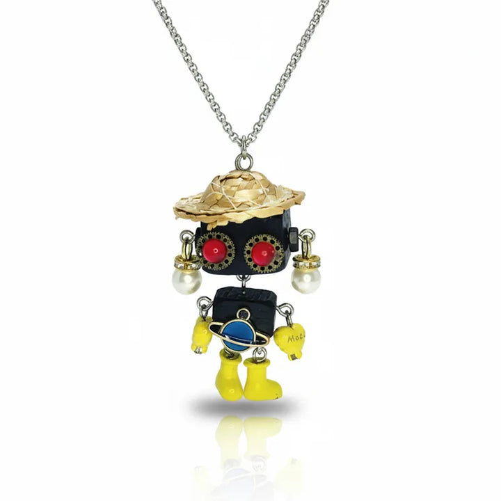  ULIKING JEWELRY NECKLACES  Straw Boy Steampunk Robot Handmade Necklace 01