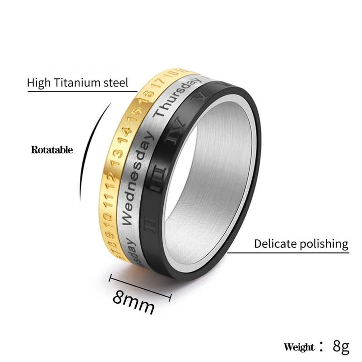 ULIKING JEWELRY RINGS   Three-Color Calendar with Roman Numerals Spinner Ring 03
