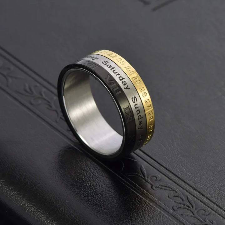 ULIKING JEWELRY RINGS   Three-Color Calendar with Roman Numerals Spinner Ring 04