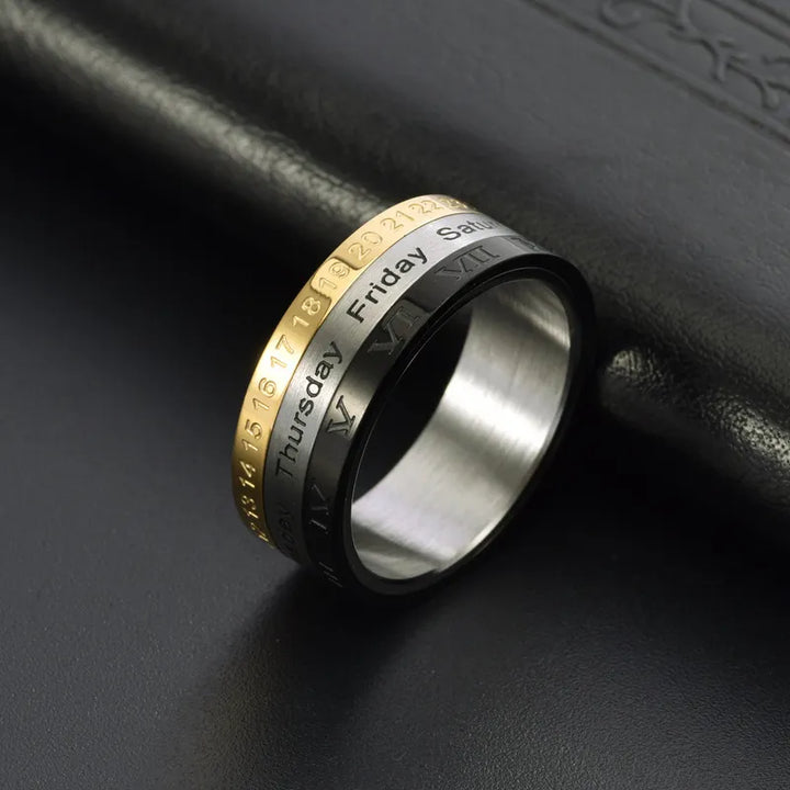 ULIKING JEWELRY RINGS   Three-Color Calendar with Roman Numerals Spinner Ring 05