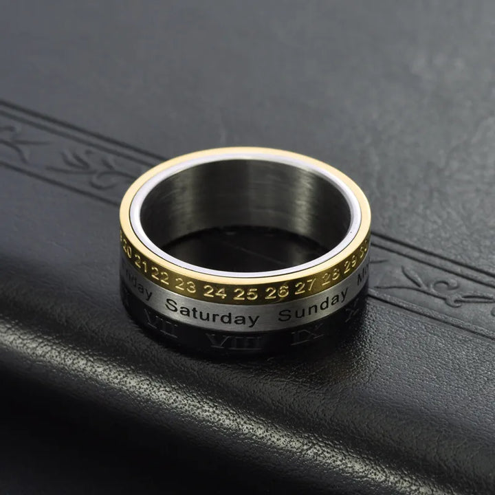 ULIKING JEWELRY RINGS   Three-Color Calendar with Roman Numerals Spinner Ring 06