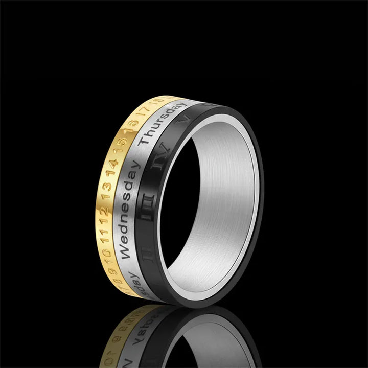 ULIKING JEWELRY RINGS   Three-Color Calendar with Roman Numerals Spinner Ring 07