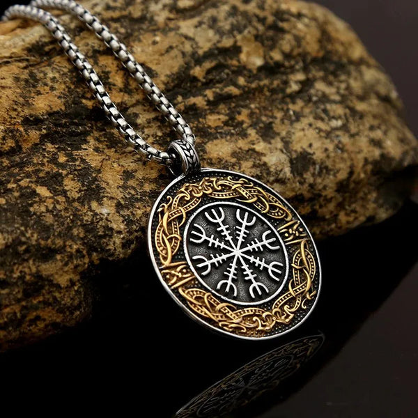 ULIKING JEWELRY PENDANTS Viking Compass Round Stainless Steel Pendant Necklace 01