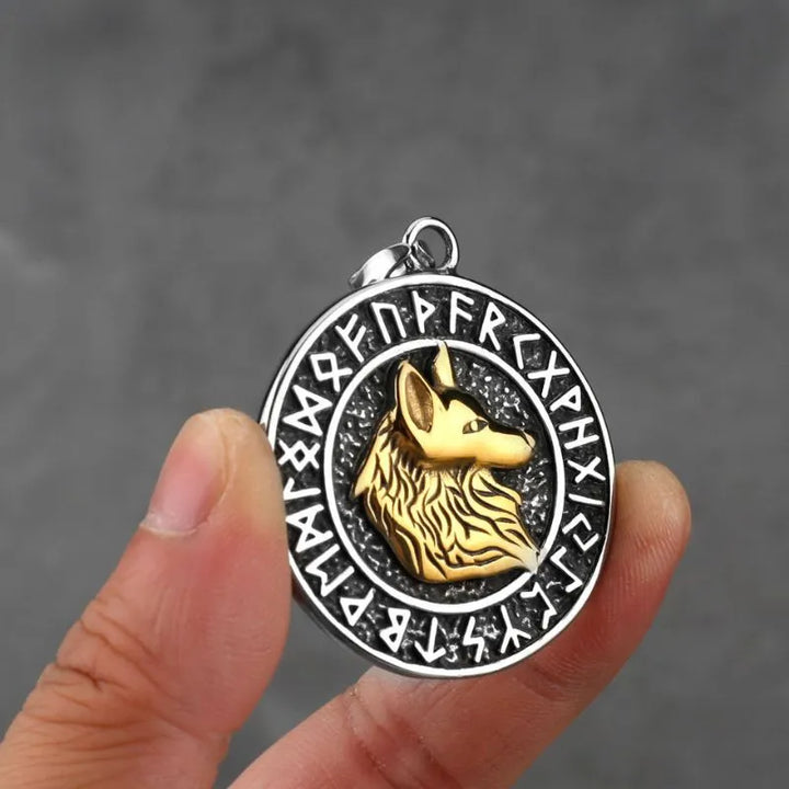 ULIKING JEWELRY PENDANTS Viking Gold Plated Wolf  Fenrir with Rune Pendant 04