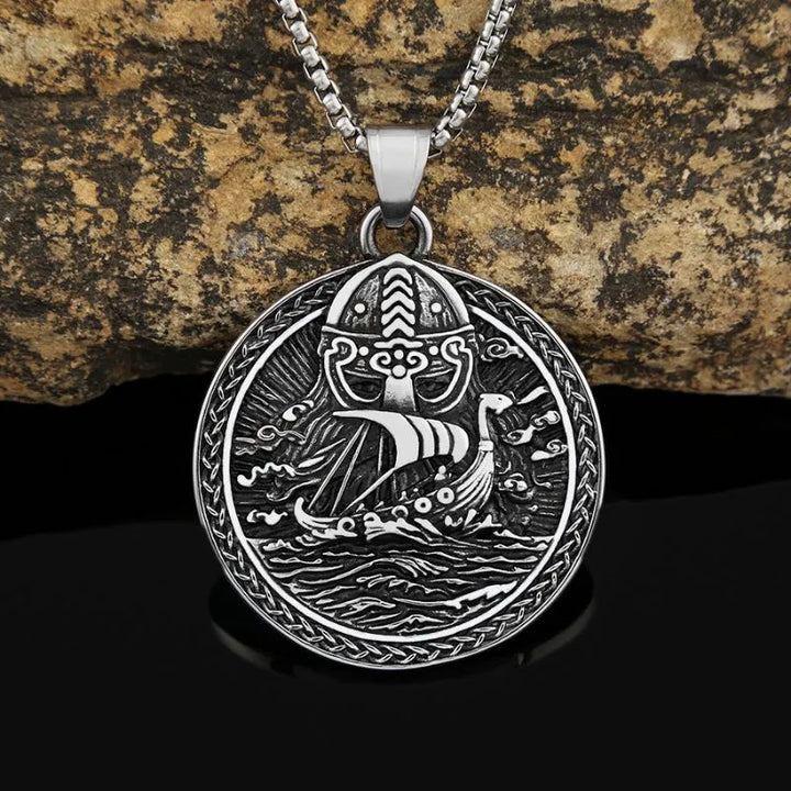 ULIKING JEWELRY PENDANTS Viking Pirate Ship Stainless Steel Pendant Necklace 01