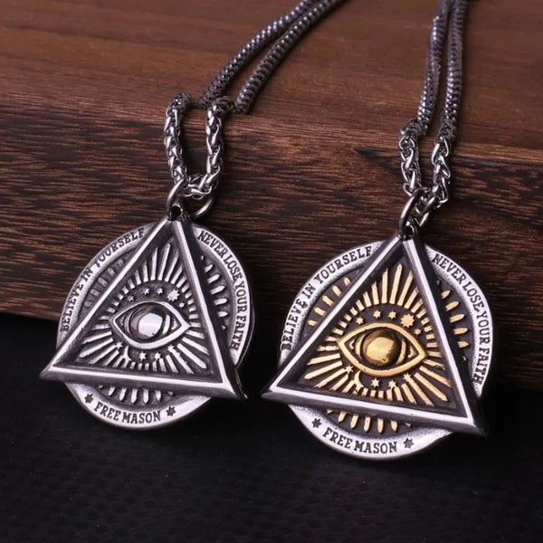 ULIKING JEWELRY PENDANTS Viking Triangle Demon Eye Stainless Steel Pendant Necklace 01