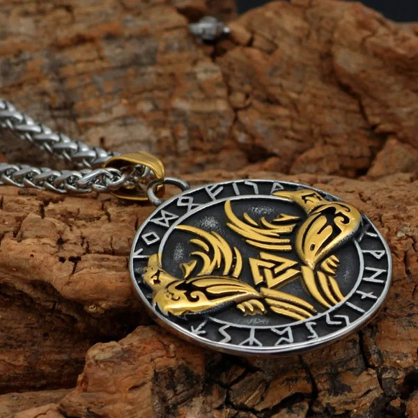 Viking Valknut Rune Steel Pendant Necklace