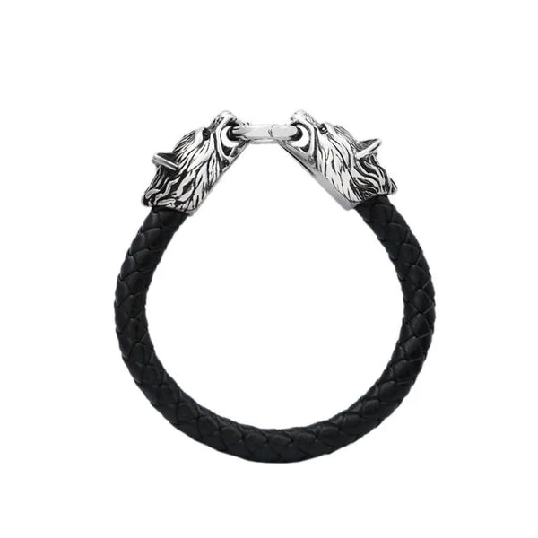  ULIKING JEWELRY BRACELETS Viking Wolf Head Leather Cord  Bracelet  01 