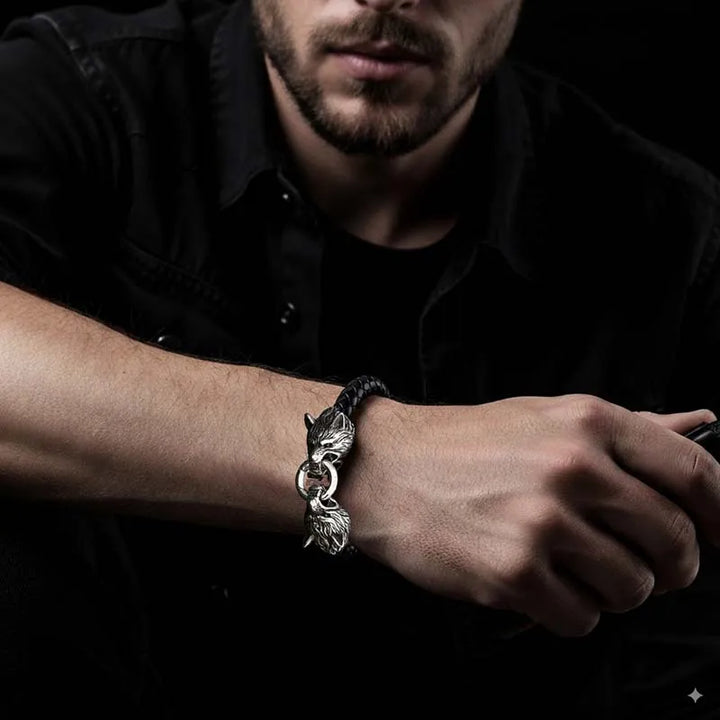  ULIKING JEWELRY BRACELETS Viking Wolf Head Leather Cord  Bracelet  02