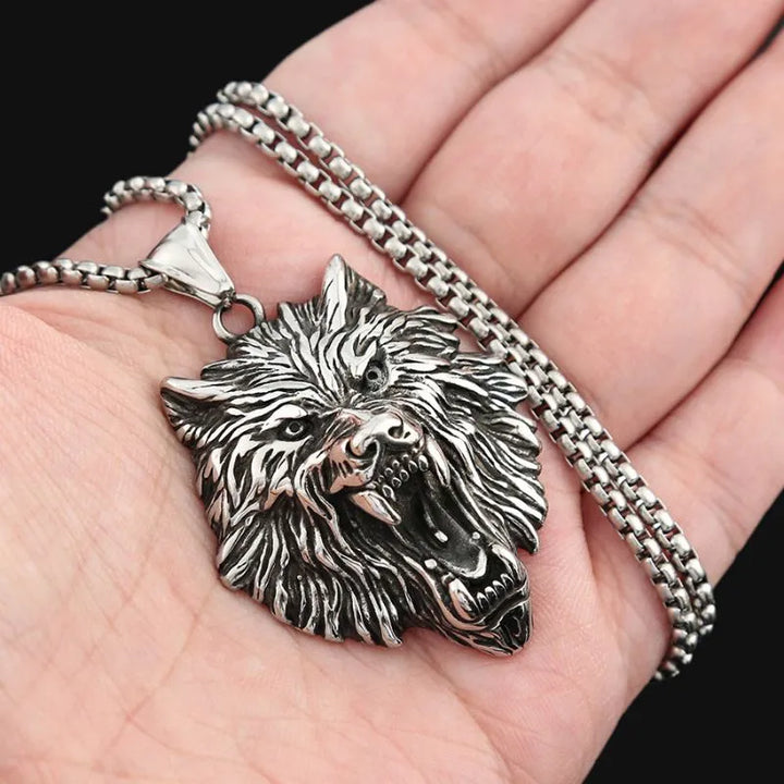 ULIKING JEWELRY PENDANTS Viking Wolf Head Stainless Steel Pendant Necklace 02