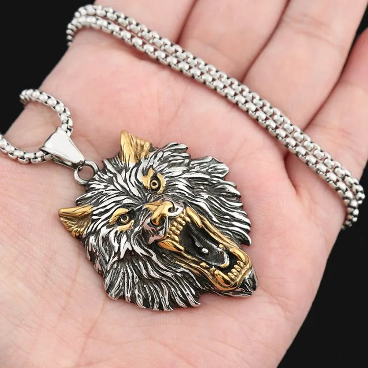 ULIKING JEWELRY PENDANTS Viking Wolf Head Stainless Steel Pendant Necklace 03