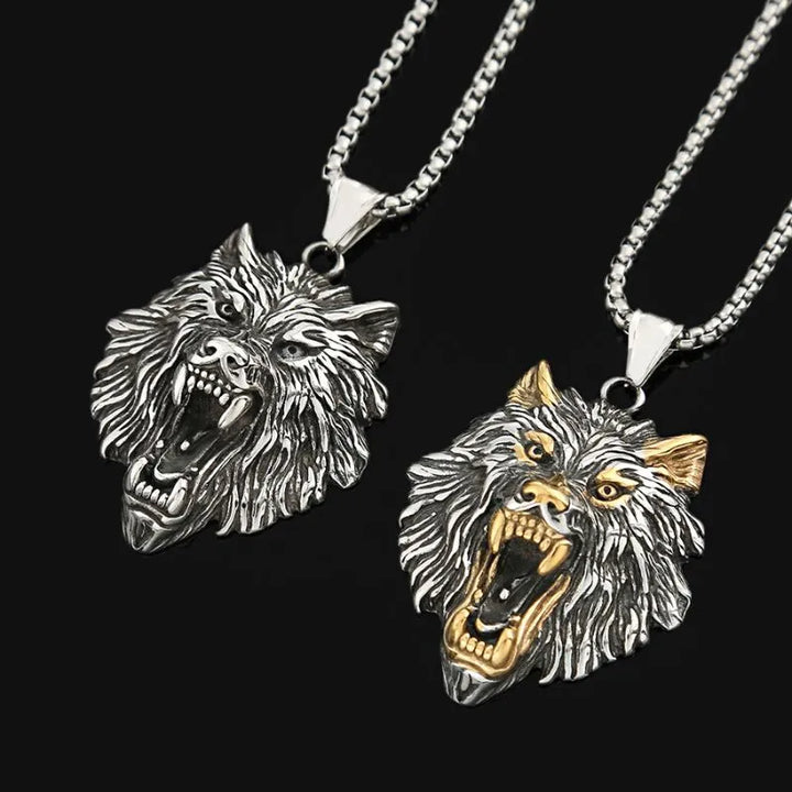 ULIKING JEWELRY PENDANTS Viking Wolf Head Stainless Steel Pendant Necklace 06