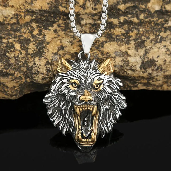 ULIKING JEWELRY PENDANTS Viking Wolf Head Stainless Steel Pendant Necklace 04