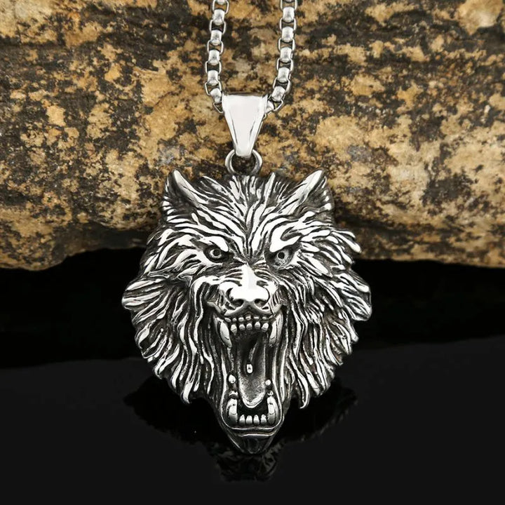 ULIKING JEWELRY PENDANTS Viking Wolf Head Stainless Steel Pendant Necklace 05