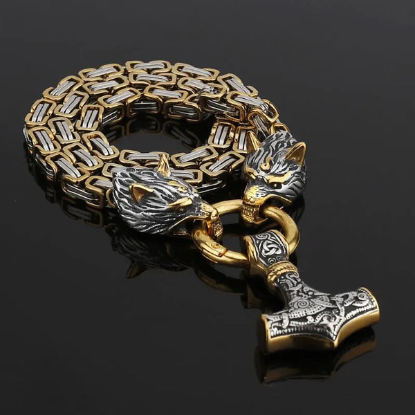  ULIKING JEWELRY PENDANTS Viking Wolf Head Thor's Hammer Pendant 01 
