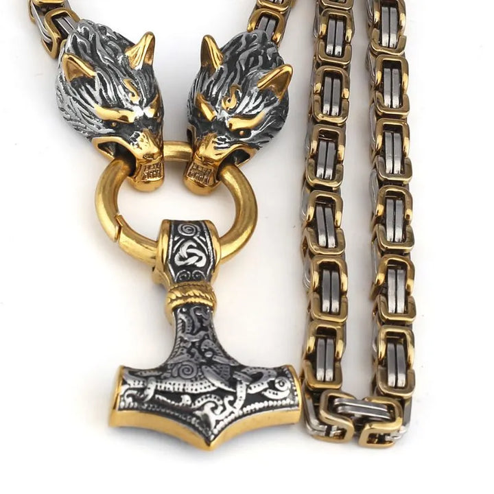  ULIKING JEWELRY PENDANTS Viking Wolf Head Thor's Hammer Pendant 02