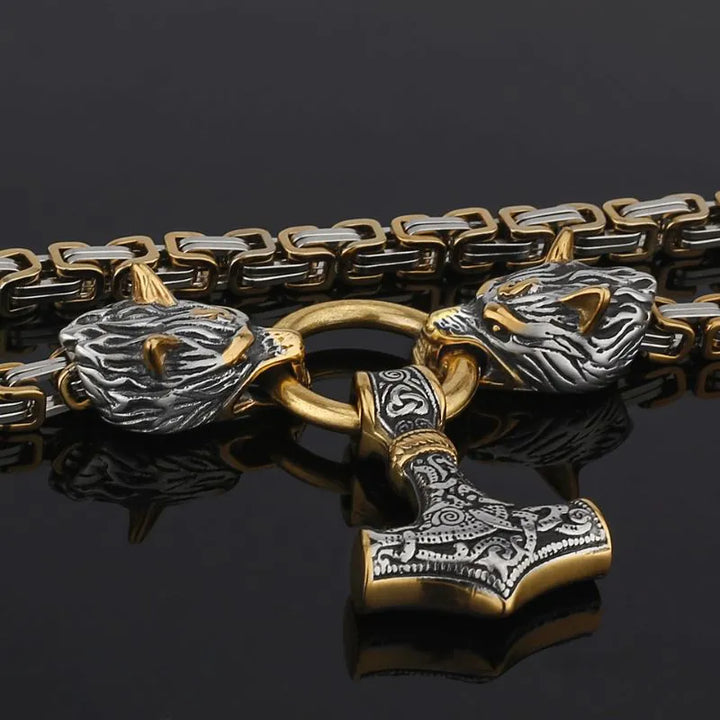 ULIKING JEWELRY PENDANTS Viking Wolf Head Thor's Hammer Pendant 03